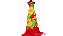red rayon sarongs handpainting flower made in bali
